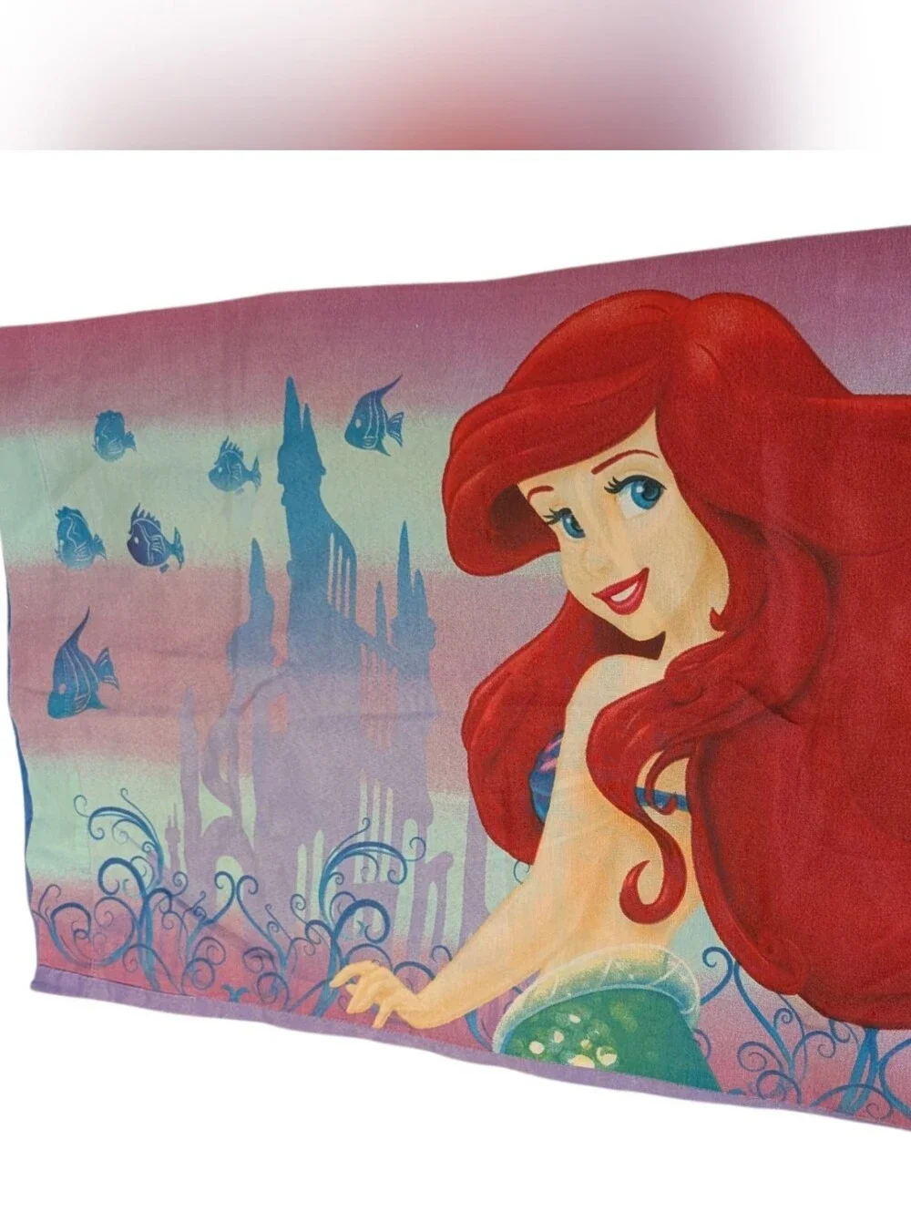 Vintage Disney The Little Mermaid Ariel Reversible Pillowcase Teal Pink Princess